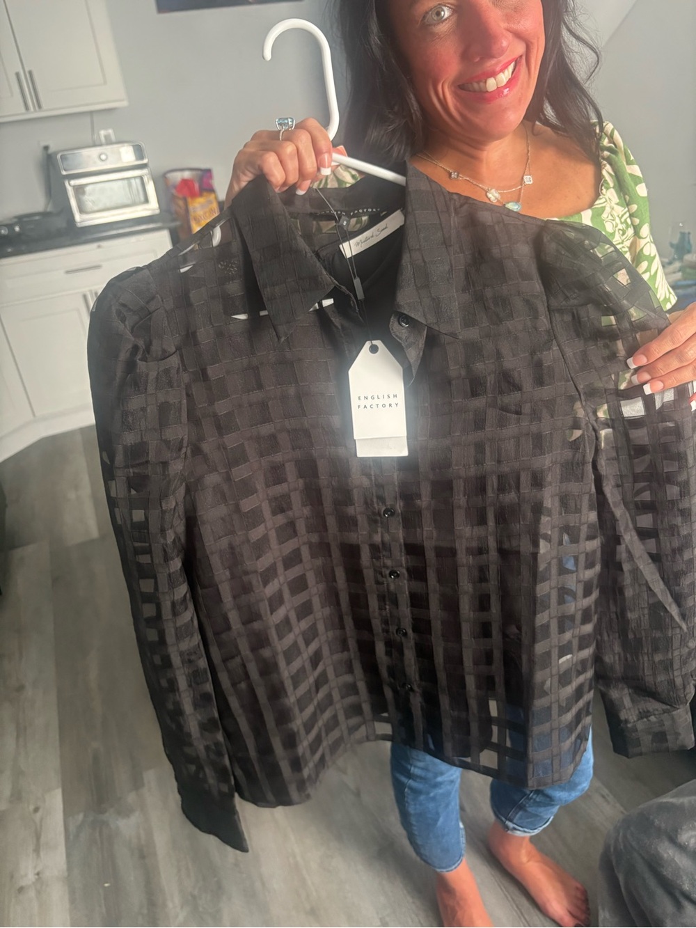 English Factory Black Sheer Check Blouse Jacket